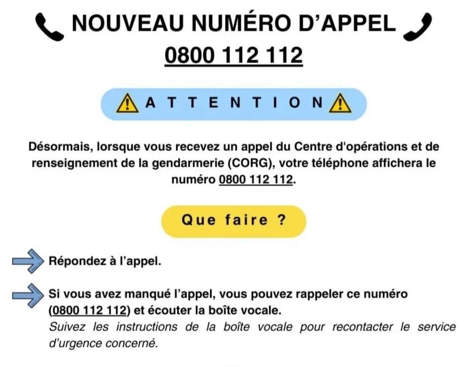 Nouveau numero d'appel d'urgence ! 