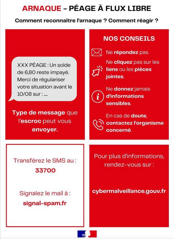  Vigilance arnaques  "PEAGES A FLUX LIBRE"