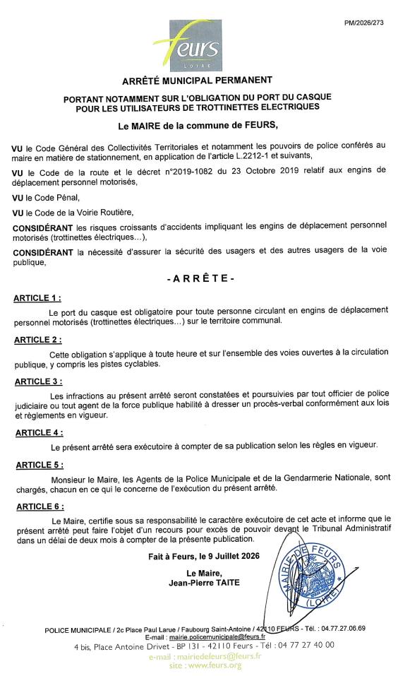 Arrêté à Feurs pour les trotinettes électriques